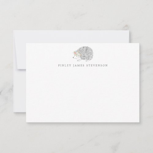 Simple Floral Porcupine Personalized Stationery  Thank You Card