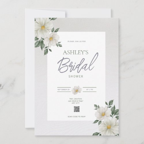 Simple Floral QR Code Bridal Shower Invitation