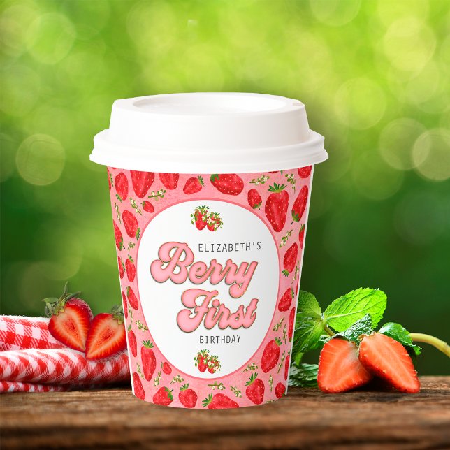 Simple Floral Red Strawberry Pattern Berry First Paper Cups (Creator Uploaded)