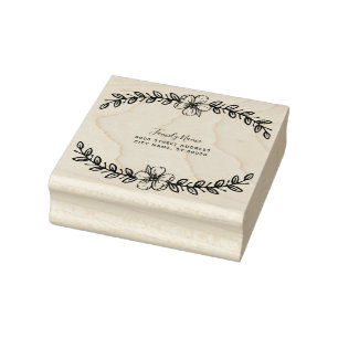 Simple Floral Return Address Rubber Stamp