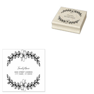 Simple Floral Return Address Rubber Stamp