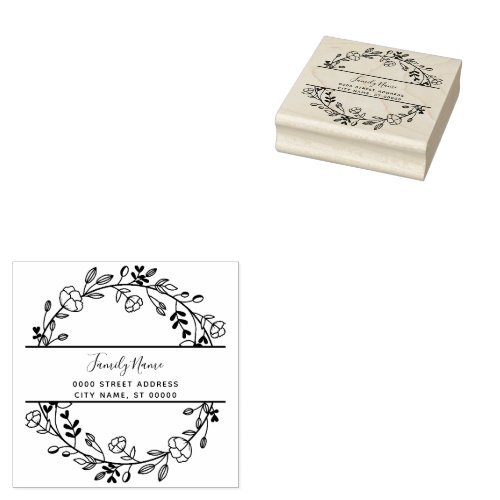 Simple Floral Return Address Rubber Stamp