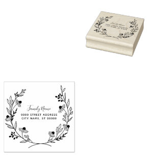 Simple Floral Return Address Rubber Stamp