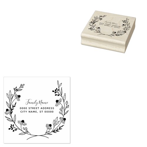 Simple Floral Return Address Rubber Stamp