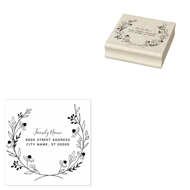 Simple Floral Return Address Rubber Stamp (Stamped)