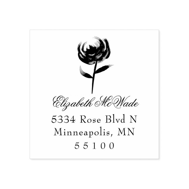 Simple Floral Rose Return Address Rubber Stamp (Imprint)