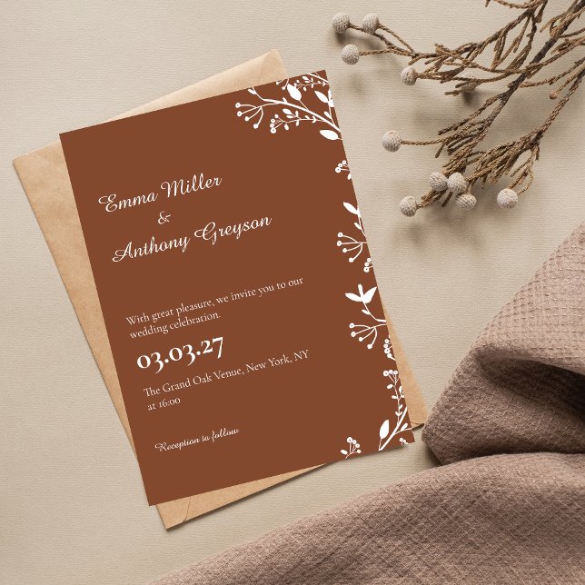 Simple Floral Rustic Wedding Invitation (Front)