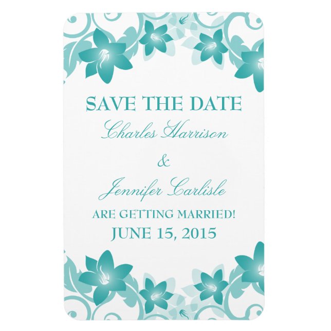 Simple Floral Save the Date Magnet, Aqua Magnet (Vertical)