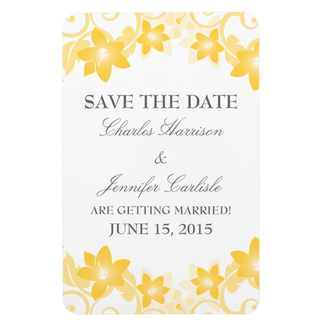 Simple Floral Save the Date Magnet, Yellow Magnet (Vertical)