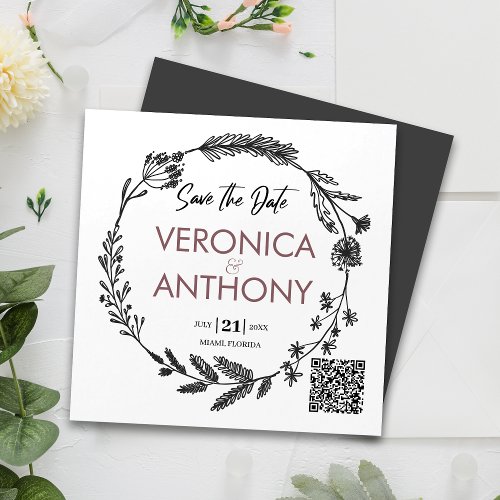 Simple Floral Save The Date QR Code Magnet