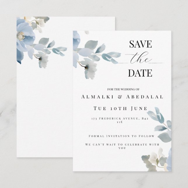 Simple  Floral Save the Date Wedding Card (Front/Back)