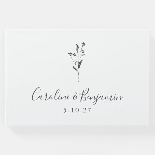 Simple Floral Script White Boho Wedding Custom Guest Book
