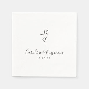 Simple Floral Script White Boho Wedding Custom Napkins