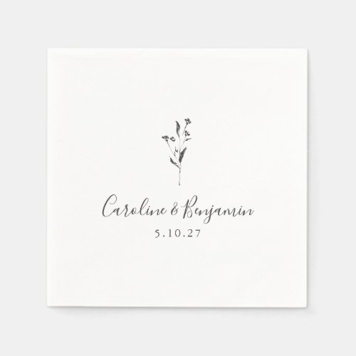 Simple Floral Script White Boho Wedding Custom Napkins