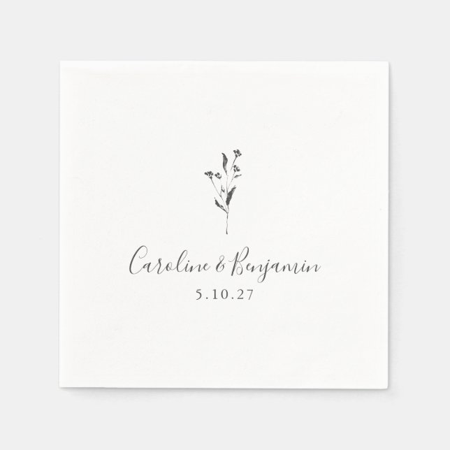 Simple Floral Script White Boho Wedding Custom Napkins (Front)