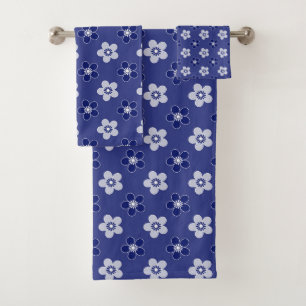 simple floral solid blue pattern retro small flowe bath towel set