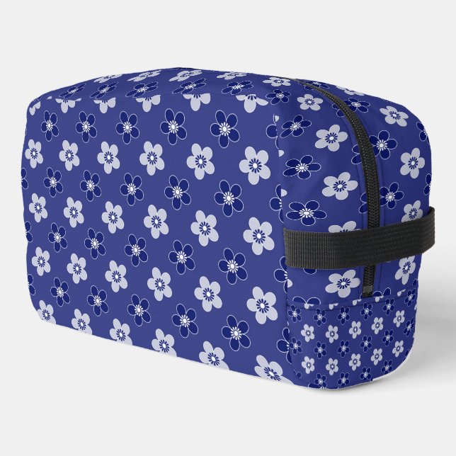 simple floral solid blue pattern retro small flowe dopp kit (Left Corner)