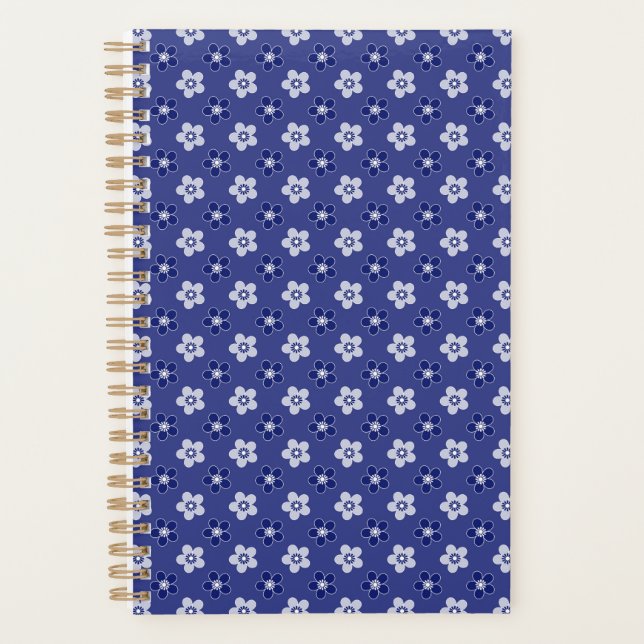 simple floral solid blue pattern retro small flowe planner (Front)