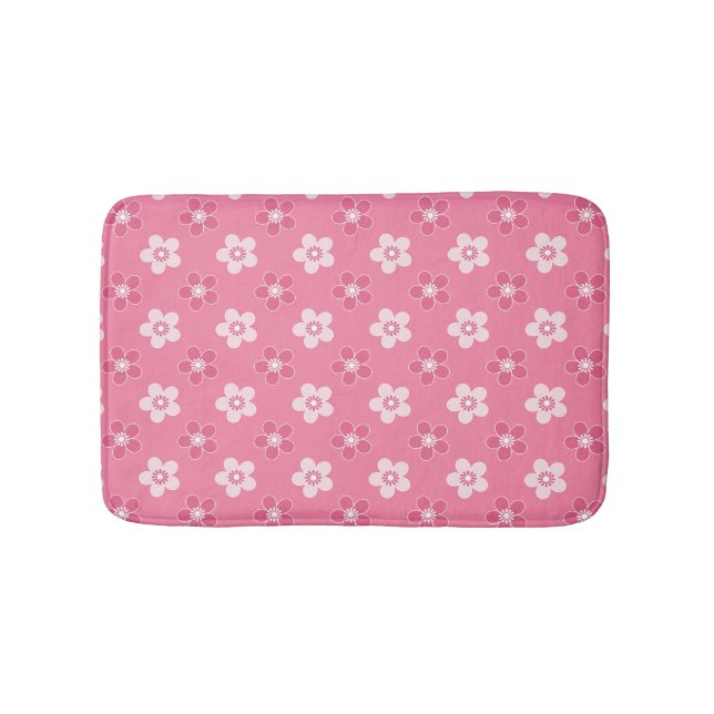  simple floral solid pink pattern retro small flow bath mat (Front)