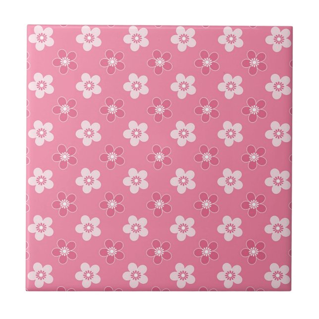  simple floral solid pink pattern retro small flow ceramic tile (Front)