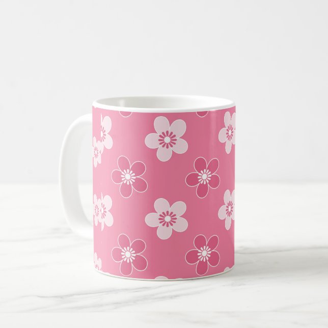  simple floral solid pink pattern retro small flow coffee mug (Front Left)