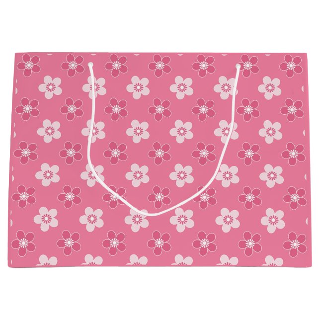 simple floral solid pink pattern retro small flow large gift bag (Front)