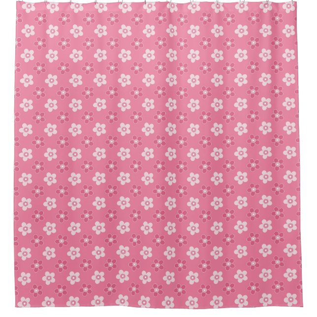  simple floral solid pink pattern retro small flow shower curtain (Front)