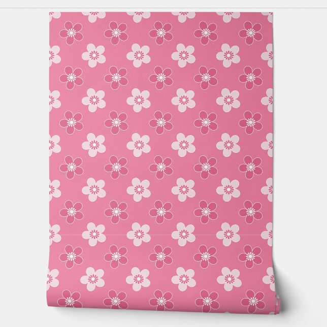  simple floral solid pink pattern retro small flow wallpaper  (Unrolling)