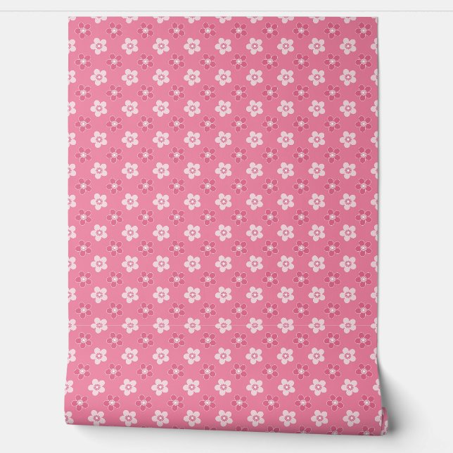  simple floral solid pink pattern retro small flow wallpaper  (Unrolling)