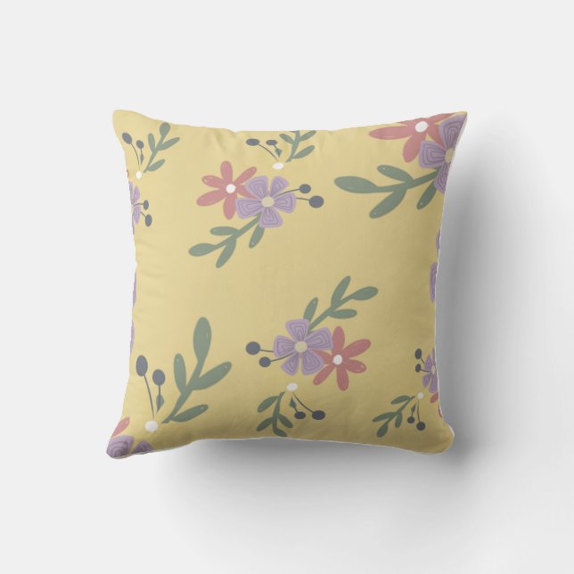 Simple Floral Sprigs on Yellow Throw Pillow (Back)