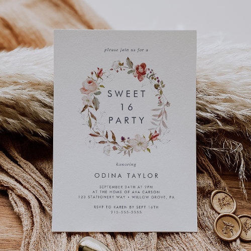Simple Floral Sweet 16  Birthday