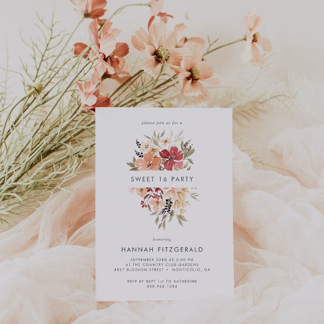 Simple Floral Sweet 16 Birthday Invitation (Creator Uploaded)