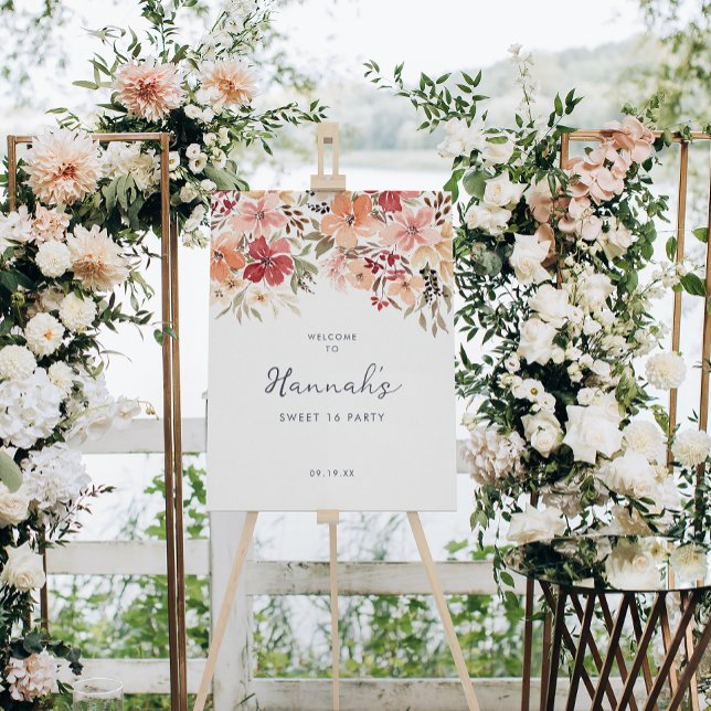 Simple Floral Sweet 16 Birthday Welcome Foam Board (Creator Uploaded)