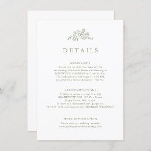 Simple Floral Timeless Sage Green Wedding Details Enclosure Card
