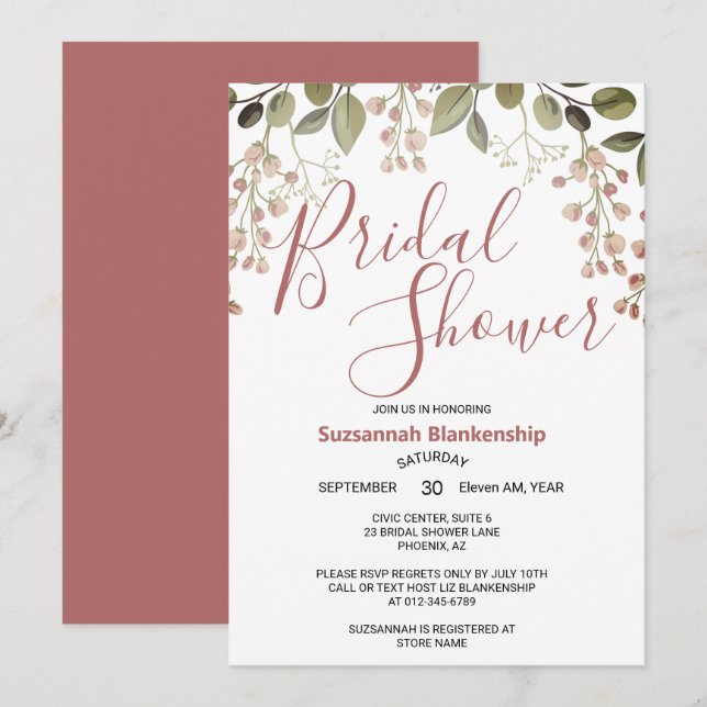 Simple Floral Top Border Bridal Shower  Invitation (Front/Back)