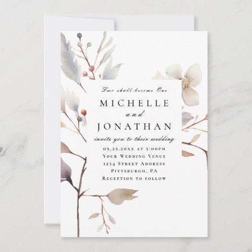 Simple Floral Two Become One Christian Wedding Invitation