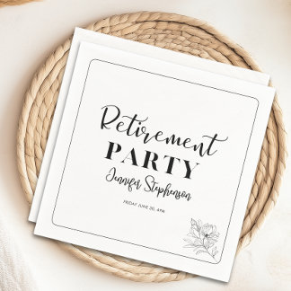 Simple Floral Typography Retirement Party Napkins
