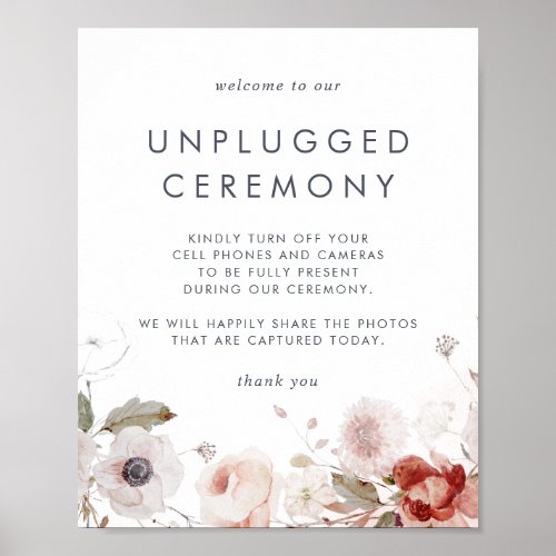 Simple Floral Unplugged Ceremony Sign