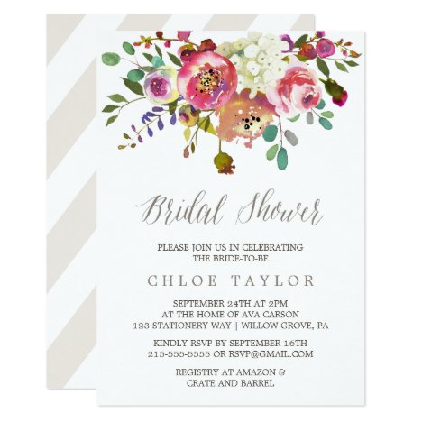 Simple Floral Watercolor Bouquet Bridal Shower Card