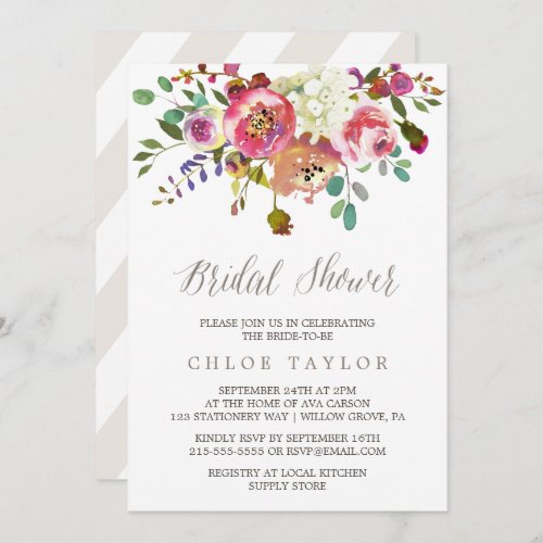 Simple Floral Watercolor Bouquet Bridal Shower Invitation