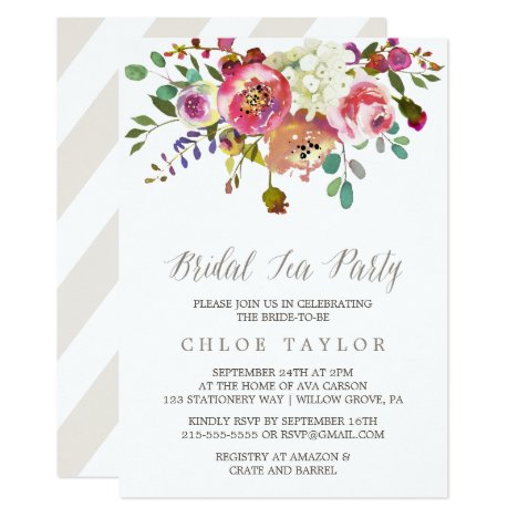 Simple Floral Watercolor Bouquet Bridal Tea Party Card