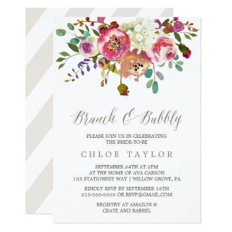 Simple Floral Watercolor Bouquet Brunch and Bubbly Card