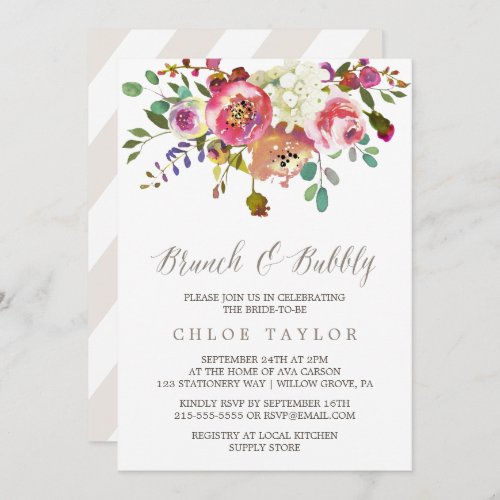 Simple Floral Watercolor Bouquet Brunch and Bubbly Invitation