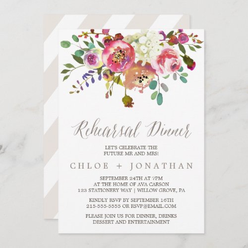 Simple Floral Watercolor Bouquet Rehearsal Dinner Invitation