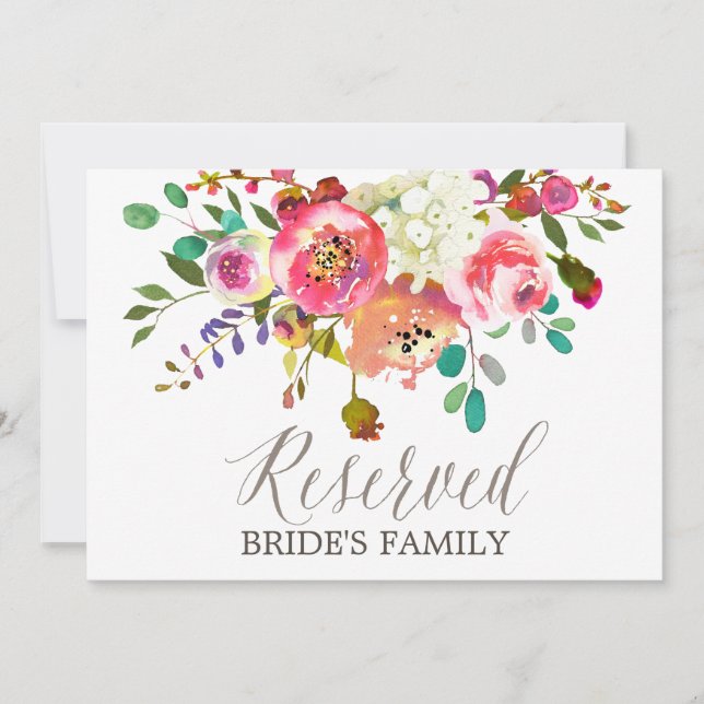 Simple Floral Watercolor Bouquet "Reserved" Sign (Front)
