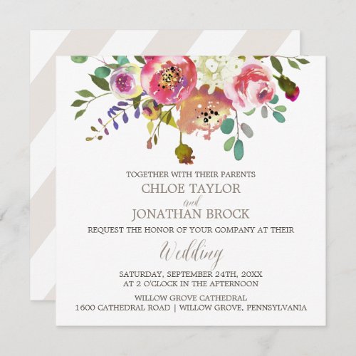 Simple Floral Watercolor Bouquet Square Wedding Invitation