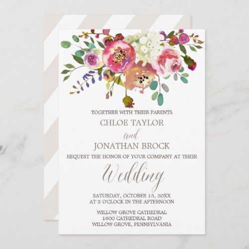 Simple Floral Watercolor Bouquet Wedding Invitation