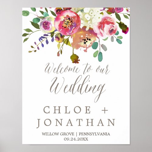 Simple Floral Watercolor Bouquet Wedding Welcome Poster