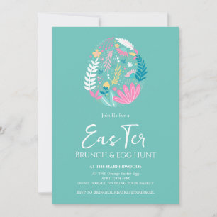 Simple floral watercolor easter brunch egg hunt in invitation