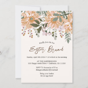 Simple floral watercolor easter brunch egg hunt invitation